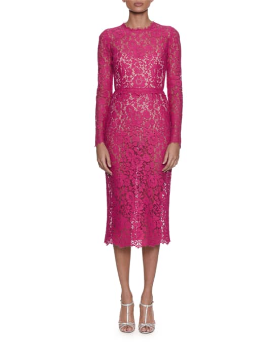 Dolce & Gabbana Long-Sleeve Jewel-Neck Fitted Lace Midi Dress | Neiman ...
