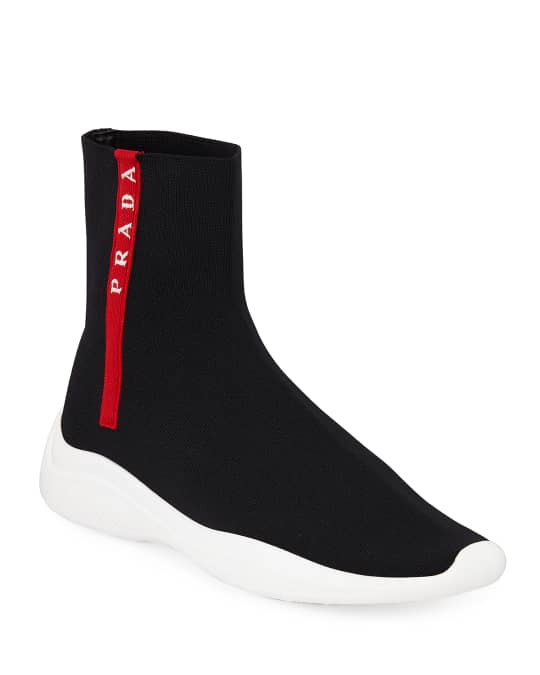 Prada High-Top Sock Knit Trainer Sneakers | Neiman Marcus