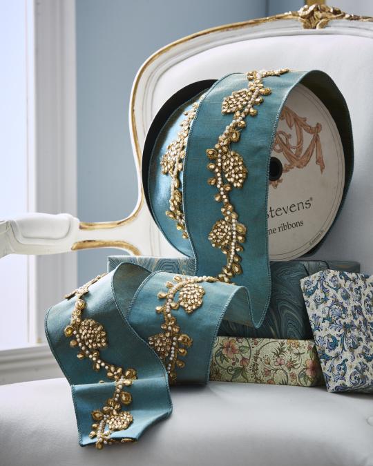 D. Stevens Metallic Doupioni Ribbon with Jeweled Pine Cone Trim ...