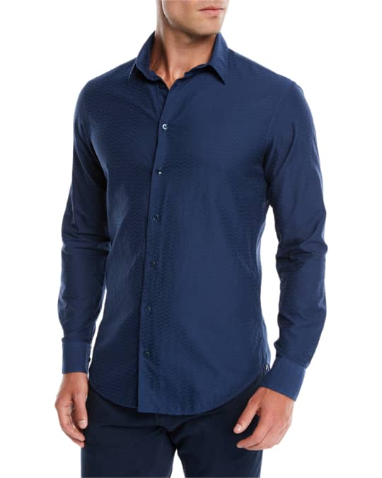Men's Tonal Embossed Chevron Sport Shirt, Blue
