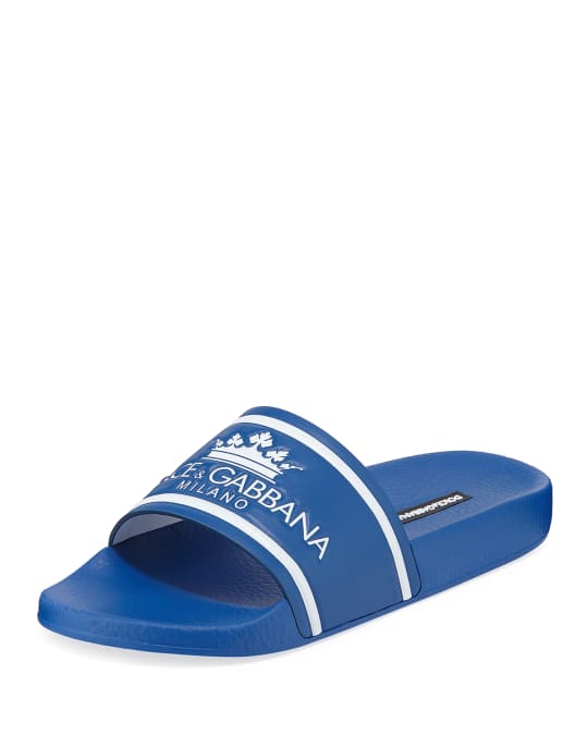 Dolce & Gabbana Men's Crown Logo Slide Sandals | Neiman Marcus