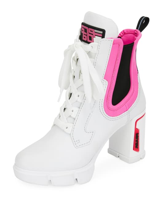 Pink and white prada cheap boots