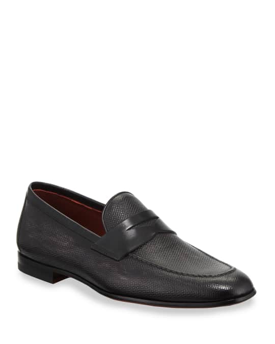 Magnanni for Neiman Marcus Men's Textured Leather Penny Loafers ...
