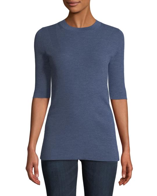 Lafayette 148 New York Fine Gauge Merino Skinny Rib Short-Sleeve ...