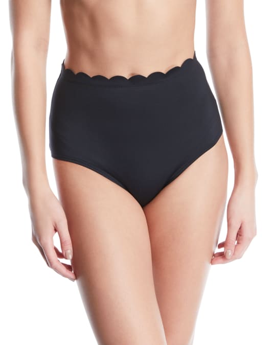 scalloped high-waist bikini swim bottoms