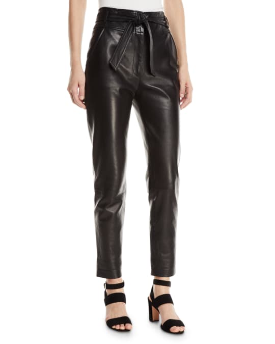 Veronica Beard Faxon Leather Tie Waist Pants Neiman Marcus