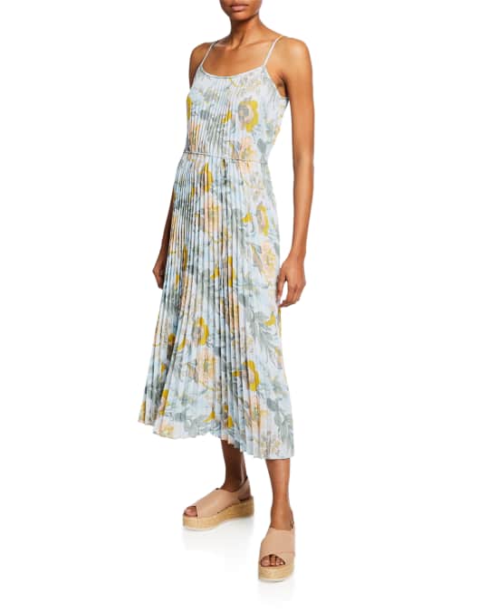 Vince Marine Garden Pleated Long Cami Dress | Neiman Marcus