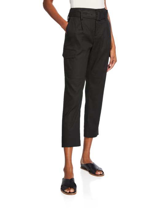 Vince Belted Linen Straight Leg Pants Neiman Marcus