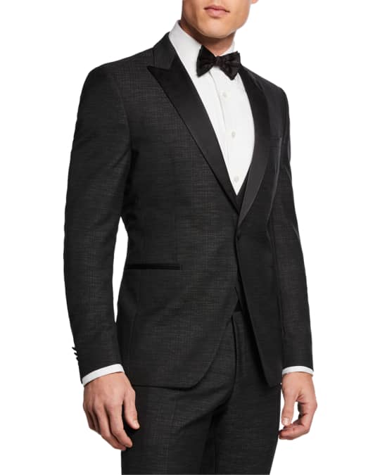 Men's Broken Plaid 3-Piece Peak-Lapel Tuxedo Suit
