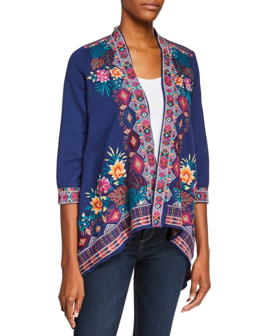 Johnny Was Plus Size Quinn Open-Front French-Terry Cardigan | Neiman Marcus