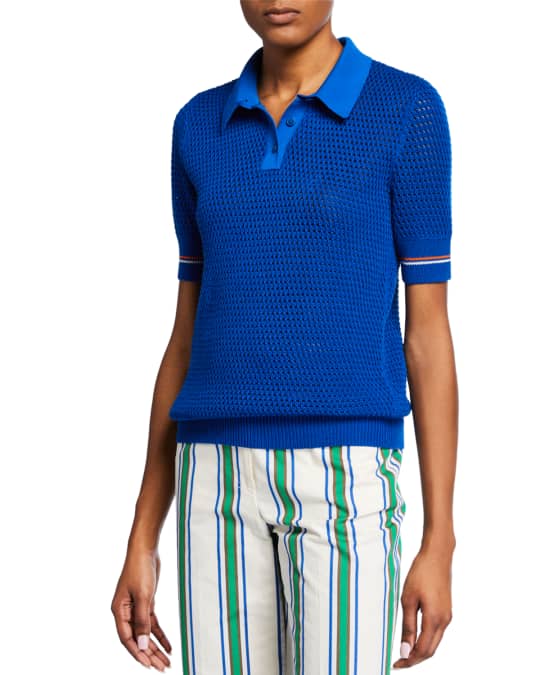 Tory Burch Mesh Short Sleeve Polo Sweater Neiman Marcus