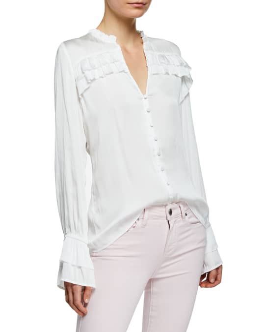 PAIGE Anguilla Long-Sleeve Blouse with Layered Ruffle Trim | Neiman Marcus