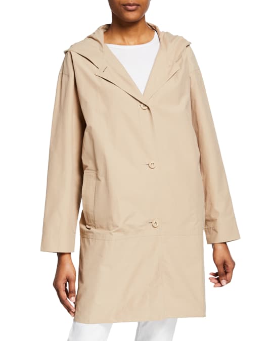 Button Front Light Organic Cotton Nylon Hooded Jacket