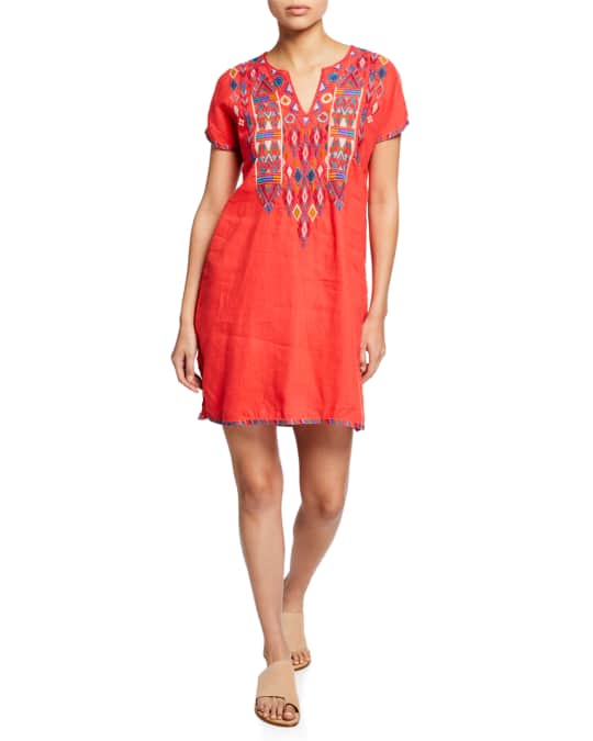 Johnny Was Plus Size Etienne Embroidered Short-Sleeve Easy Linen Tunic ...