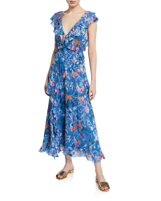Tanya Taylor Arielle Floral Print Ruffle Dress | Neiman Marcus