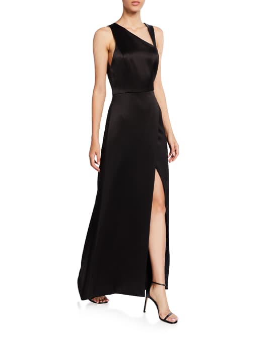 Alice + Olivia Pamela Leather Combo High-Slit Gown | Neiman Marcus