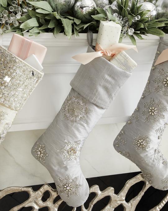 Crystal Christmas Snowflakes Plain Cuff Stocking | Neiman Marcus
