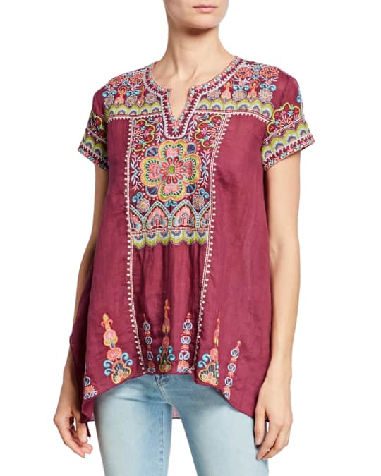 Johnny Was Tamia Embroidered Draped Top | Neiman Marcus