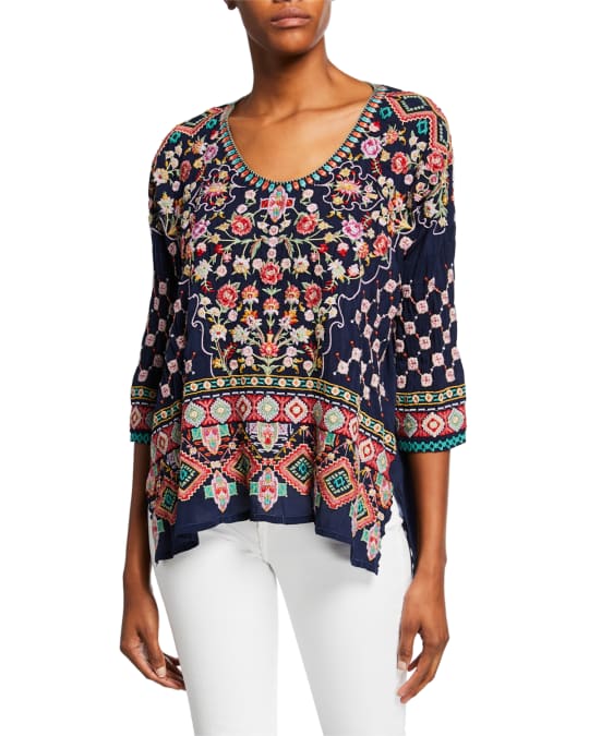 Johnny Was Plus Size Sandra Embroidered Dolman-Sleeve Georgette Top ...