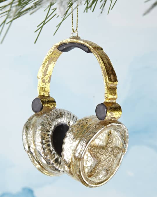 Gold Headphones Christmas Ornament
