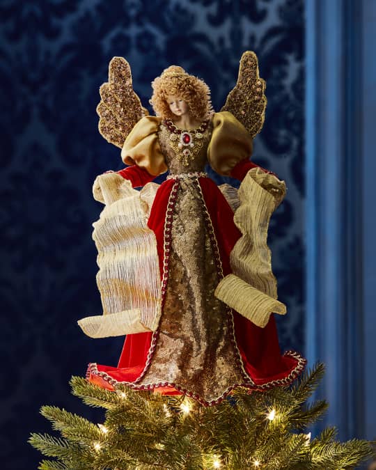 Katherine's Collection Red & Gold Angel Tree Topper | Neiman Marcus