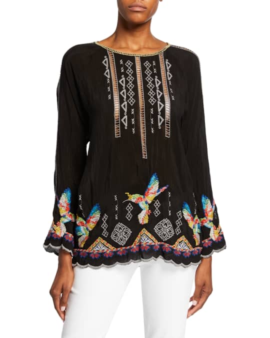 Johnny Was Plus Size Tessa Embroidered Long-Sleeve Georgette Blouse w ...