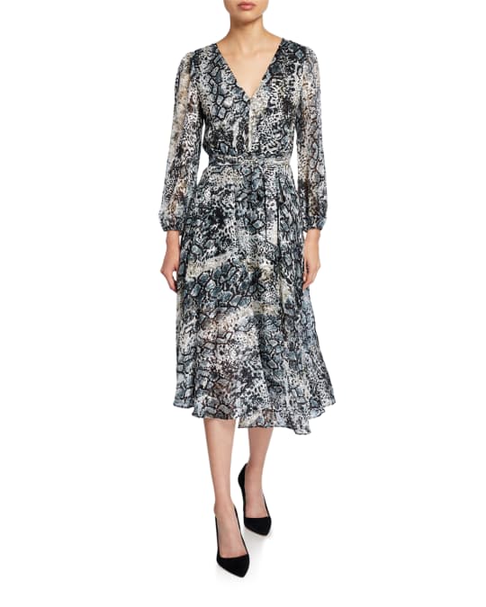 Alice + Olivia Coco Plunging V-Neck Mock-Wrap Dress | Neiman Marcus