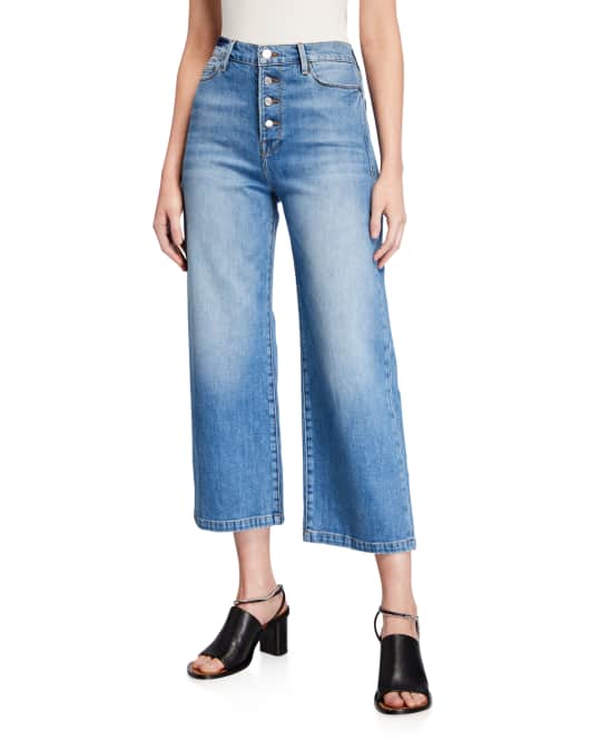FRAME Ali Wide-Leg Crop Jeans with Exposed Buttons | Neiman Marcus
