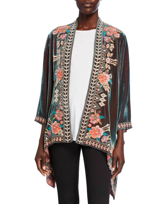 Johnny Was Meave Floral Embroidered Velvet Drape Jacket | Neiman Marcus