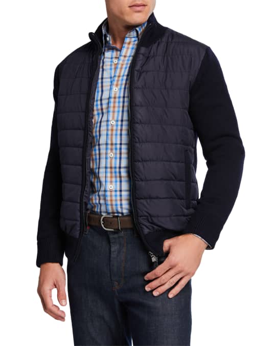 Mens quilted jacket with sales knitted sleeves