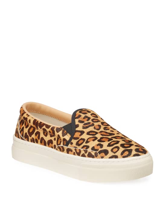 Soludos Bondi Leopard-Print Calf Hair Slip-On Sneakers | Neiman Marcus