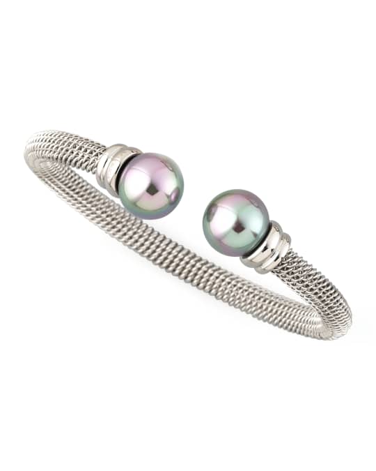 Gray Pearl-Cap Bangle, Silver