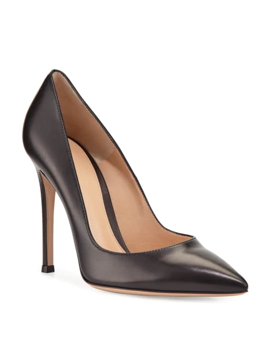 Gianvito Rossi Leather Pointed-Toe Pumps, Black | Neiman Marcus