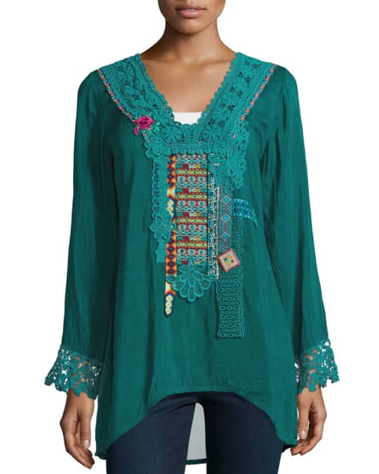 Lacy-Trim Embroidered Blouse 