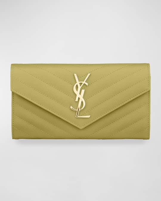 Saint Laurent YSL Monogram Large Flap Wallet in Grained Leather Neiman Marcus