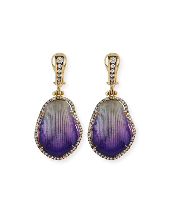 18K Diamond & Resin-Coated Orchid Petal Drop Earrings, Purple