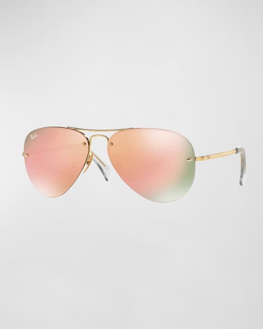 Rimless Mirrored Iridescent Aviator Sunglasses, 59MM