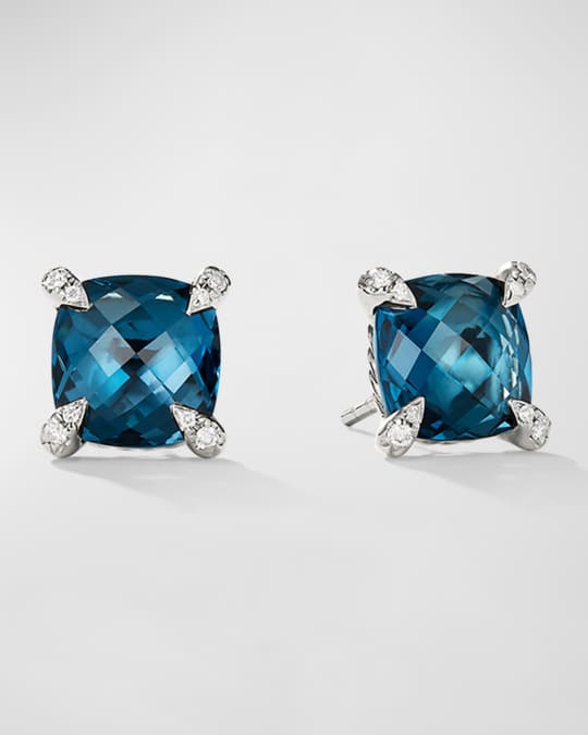 Chatelaine Stud Earrings with Gemtone and Diamonds in Silver, 9mm