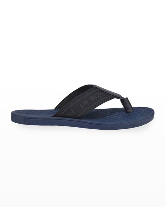 Giorgio Armani Men's Nylon-Web Thong Sandals, Blue | Neiman Marcus