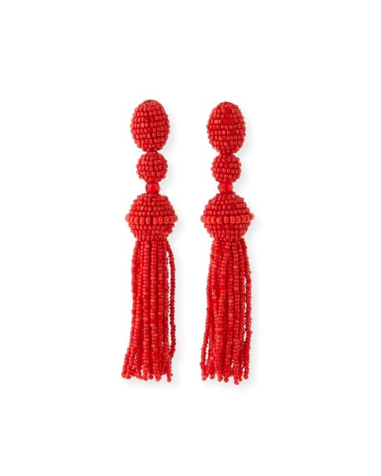 Oscar de la Renta Long Beaded Tassel Clip-On Earrings | Neiman Marcus