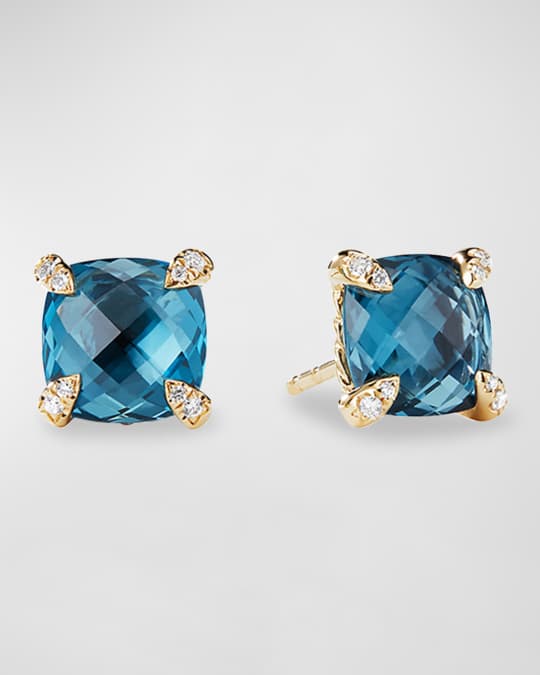 David Yurman Chatelaine 8mm Hampton Blue Topaz Diamond Earrings