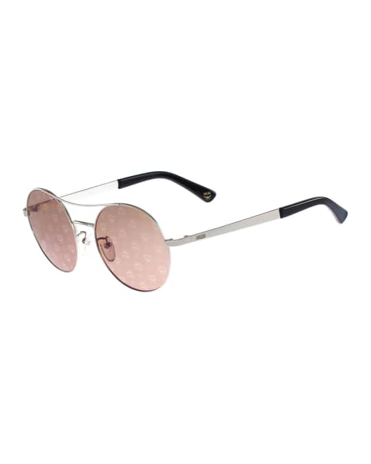 Round Mirrored Logo-Print Sunglasses