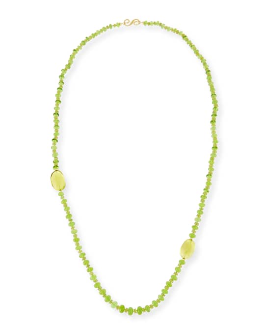 Long Faceted Sphene & Peridot Necklace
