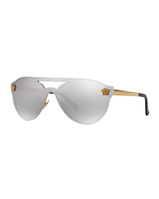 Versace Mirrored Shield BrowBar Sunglasses Neiman Marcus