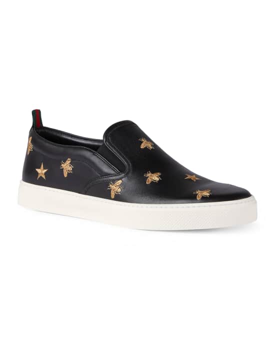 Gucci Men's Dublin Bee %26 Star Embroidered Leather Slip-On Sneakers ...
