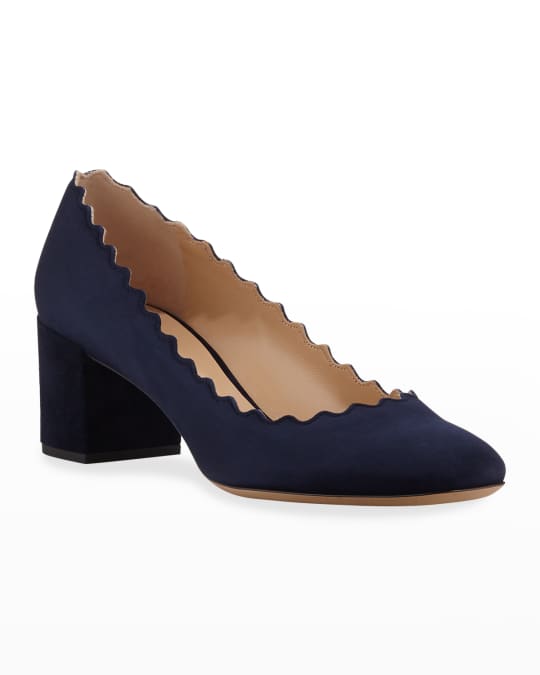 Lauren Scalloped Suede Block Heel Pumps