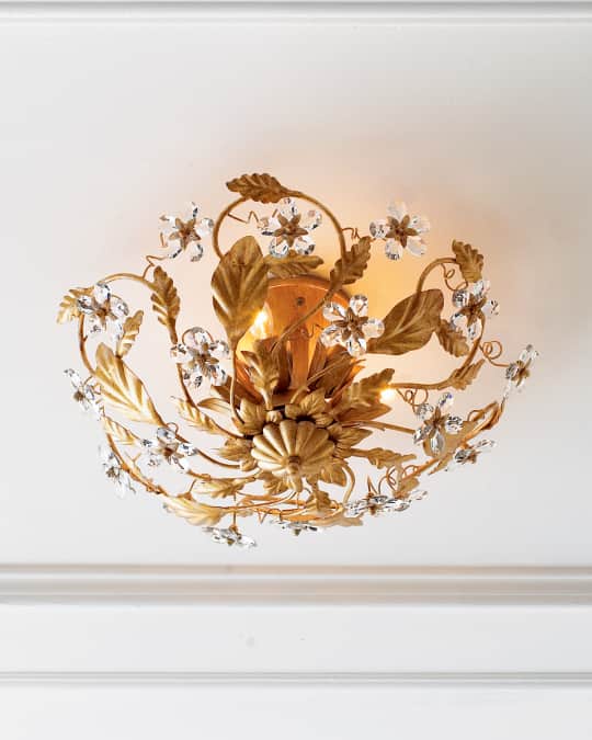 Crystal Flower Flush-Mount Light Fixture