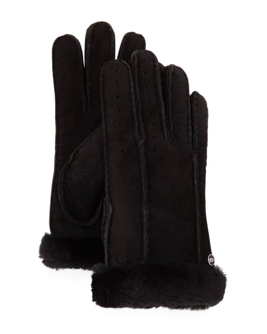 Perforated Two-Point Shearling Fur Gloves