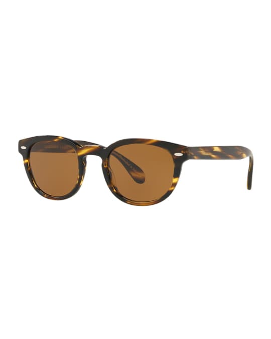 Oliver Peoples Sheldrake Round Acetate Sunglasses, Charcoal | Neiman Marcus