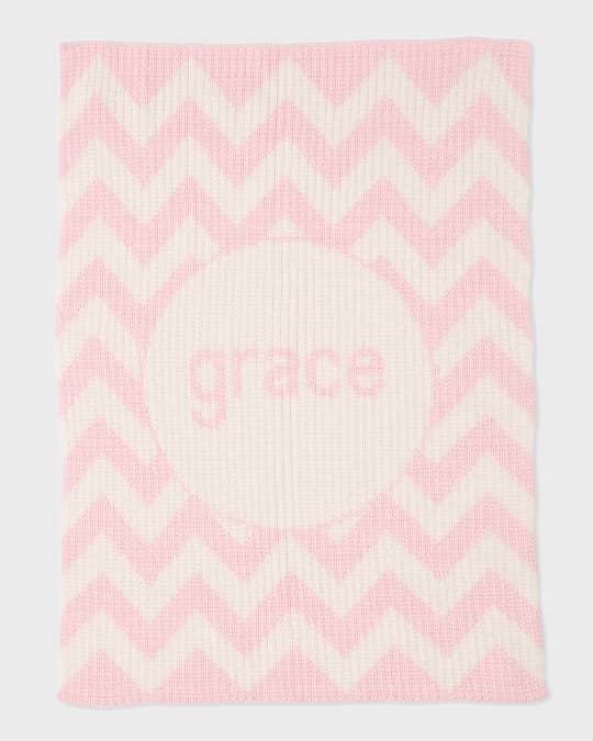 Personalized Ribbed Chevron-Knit Baby Blanket, Light Pink